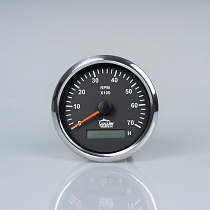 Тахометр черный с серебристой окантовкой со счётчиком моточасов 0-7000 (1.0-10.0 градация) 85 мм